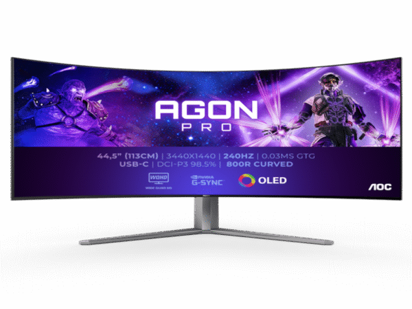 Monitor AOC AG456UCZD 44,5"/OLED,zakriven,21:9/3440x1440/240Hz/0,03ms GtG/HDMIx2,DP,USB/Gsnyc/visina - Image 3