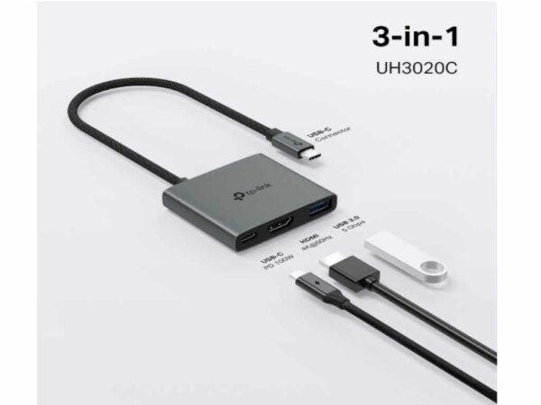 Hub TP-LINK UH3020C USB Type-C 3-Port Hub/1*HDMI 4K@60Hz//1*PD 100W/1*USB Type-A 5Gbps - Image 3