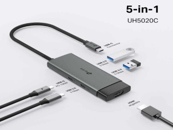 Hub TP-LINK UH5020C USB Type-C 5-Port Hub/1*HDMI 4K@60Hz/1*PD 100W/1*USB Type-C 5Gbps 2*USB Type-A 5 - Image 2